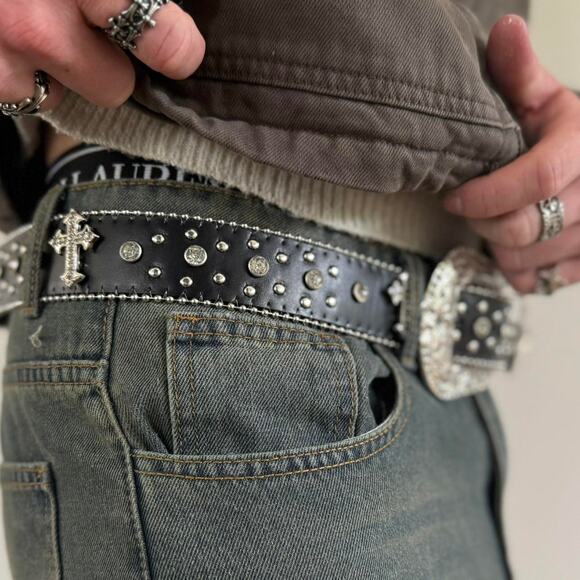 Grunge Goth Cross Gemstone Belt – Black Silver Unisex Style, Brand New - Picture 4 of 12